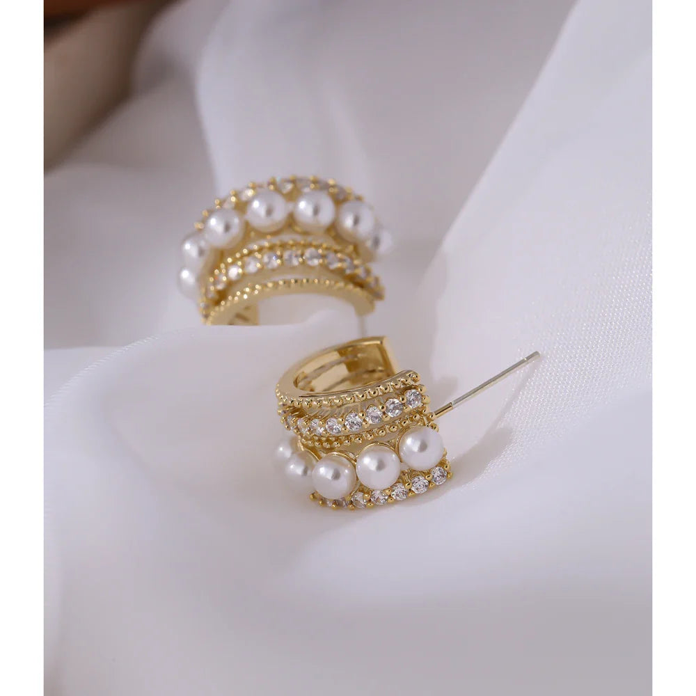 Pearl and cubic zirconia earrings