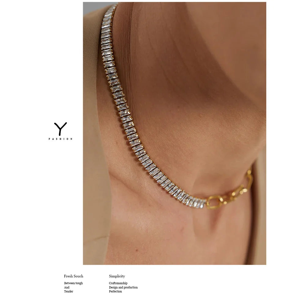 Square Cubic Zirconia Tennis Necklace