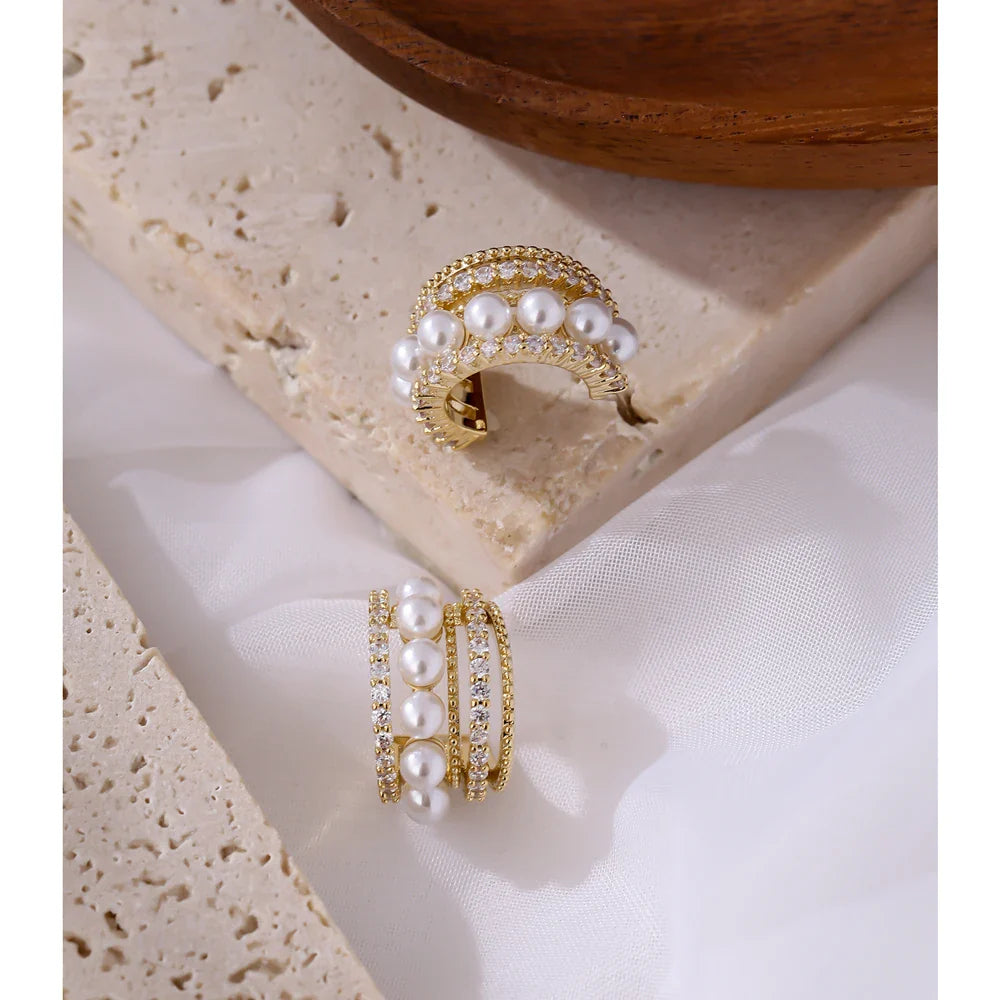 Pearl and cubic zirconia earrings