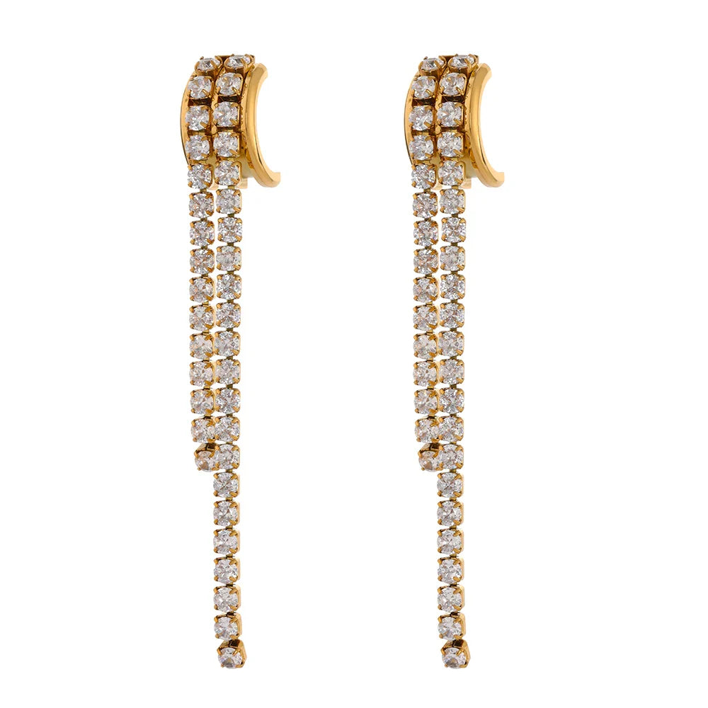 Geometric Zirconia Long Dangle Earrings