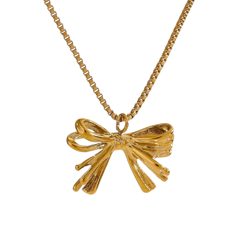 18K Gold Bow Knot Pendant Necklace
