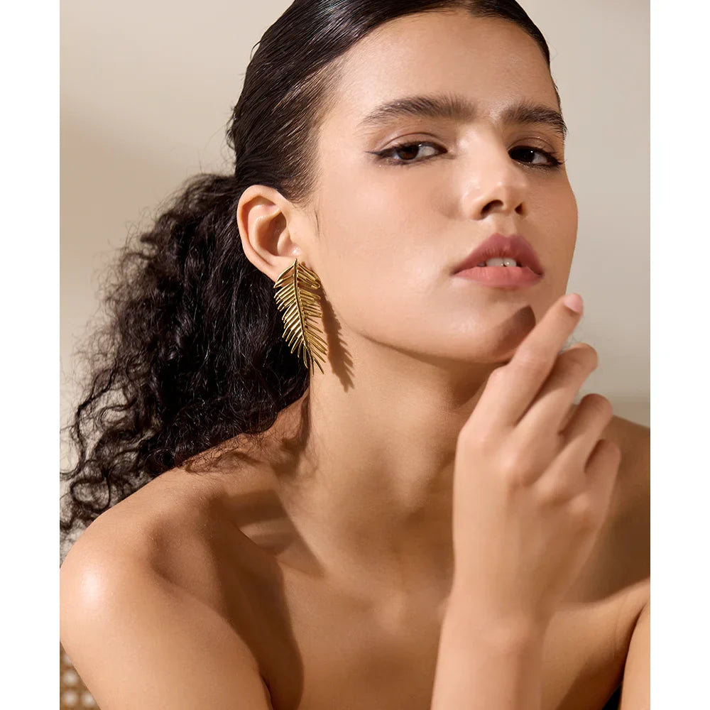 Long Leaves Stud Earrings