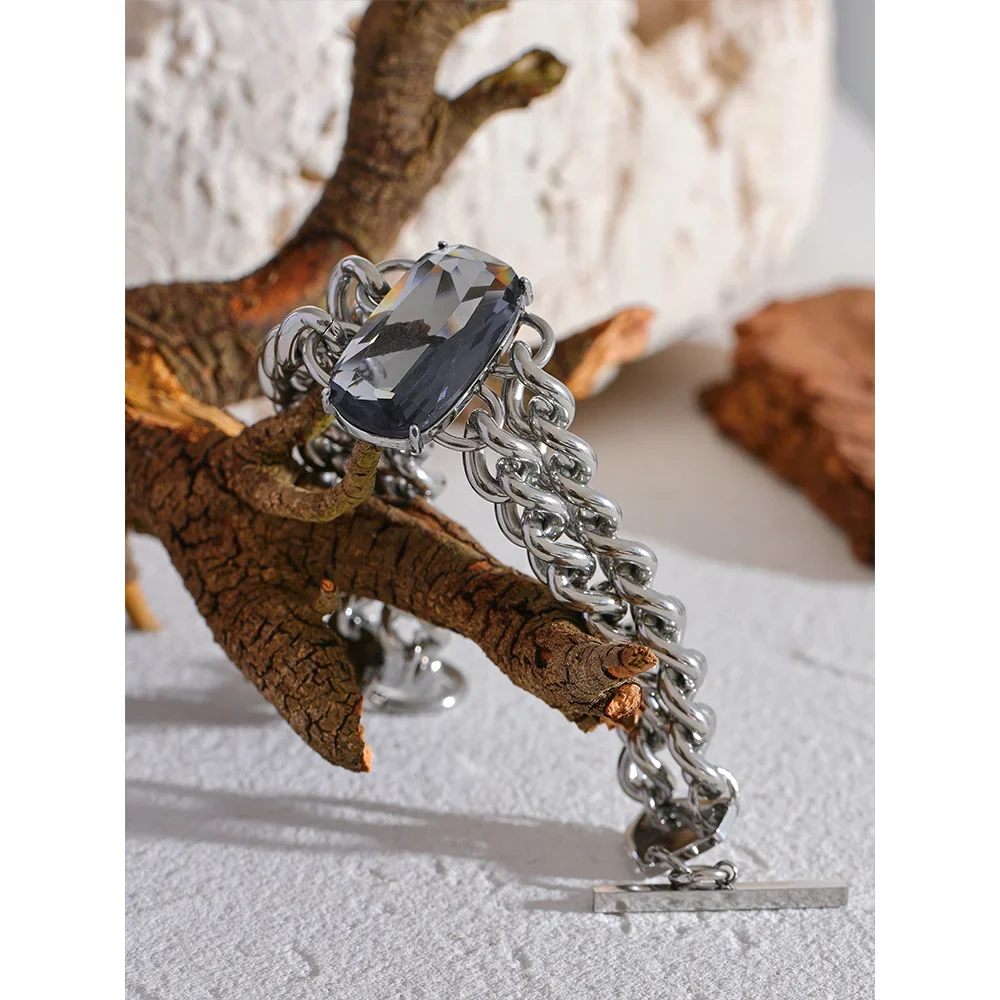 Statement Grey CZ Thick Chain Bracelet