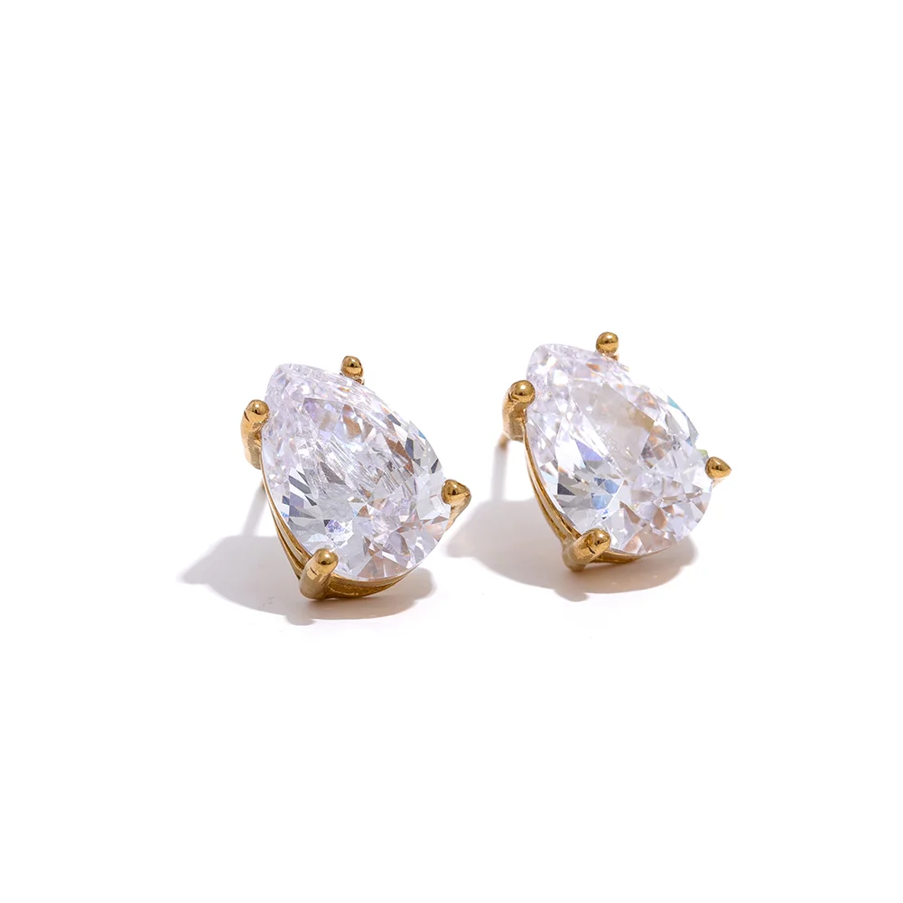 Cubic Zirconia Water Drop Pendant Necklace Stud Earrings