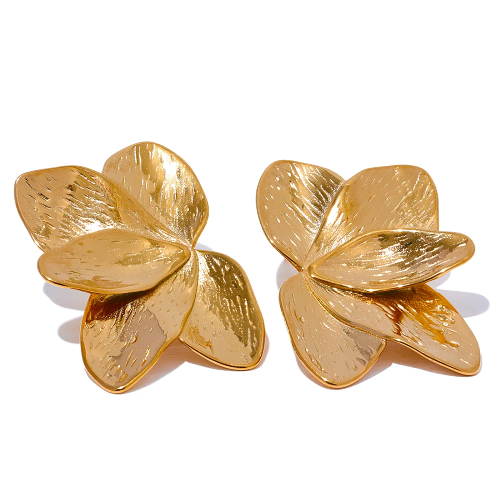 Flower Gold Color Big Stud Earrings