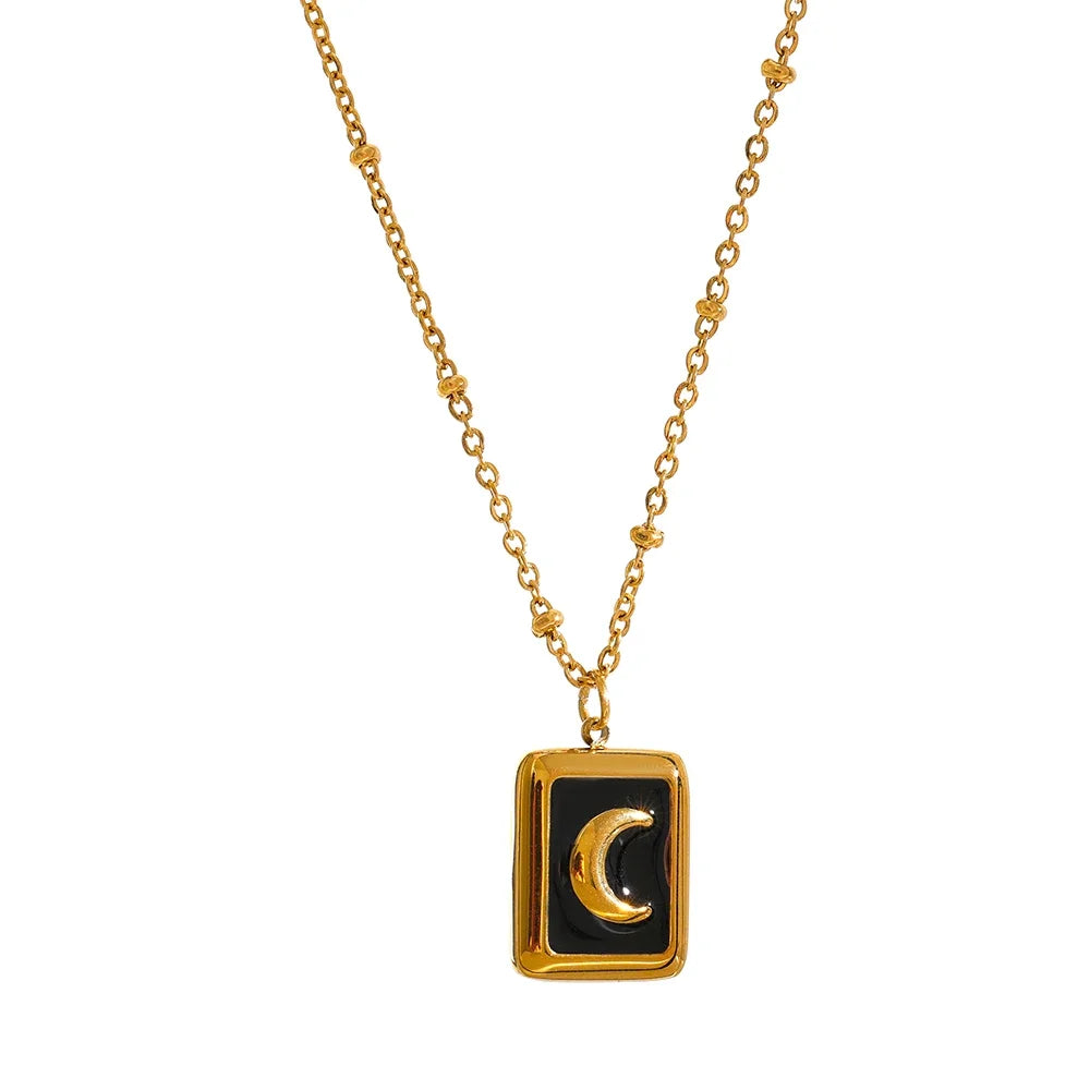 Enamel Moon Pendant Necklace