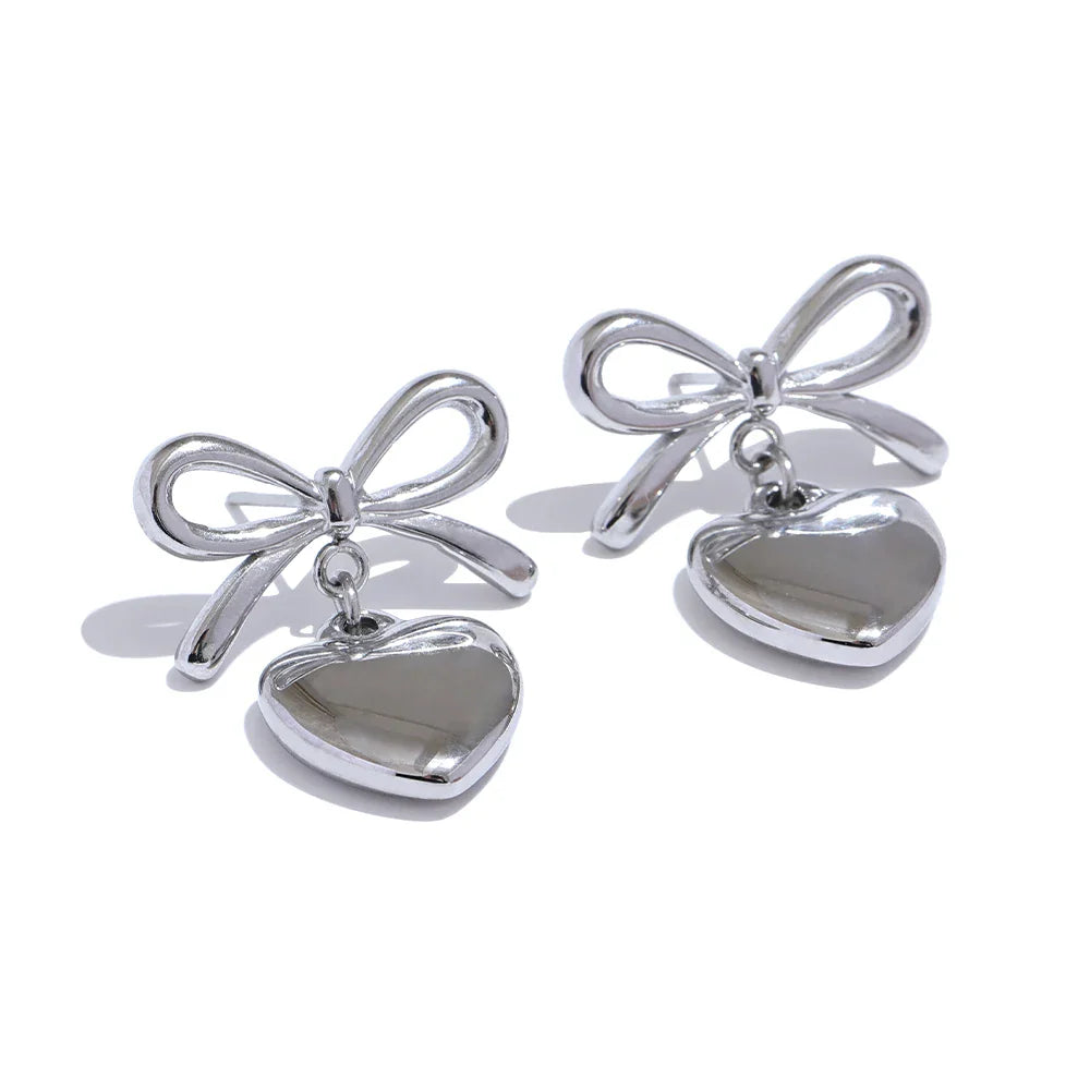 Bow knot Heart Lover Necklace Earrings Set
