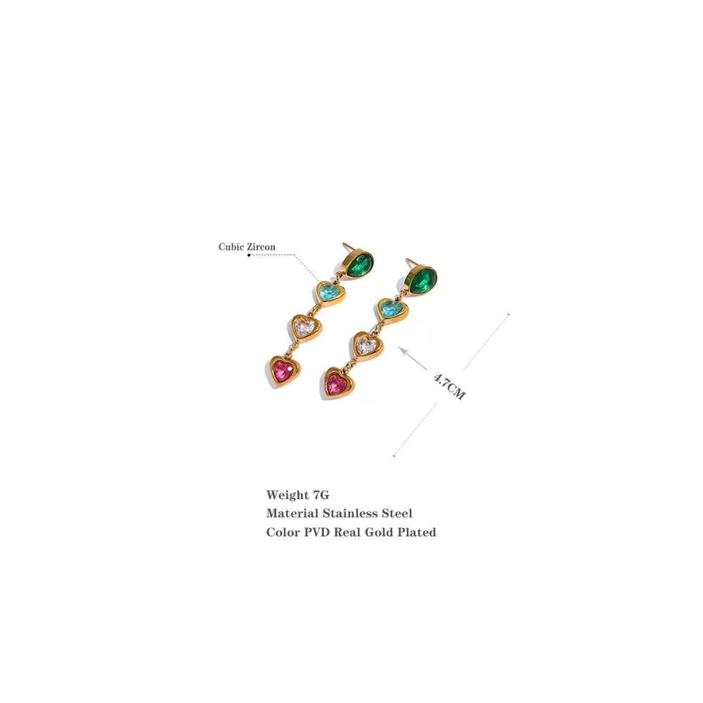 Colorful Zirconia Heart Dangles