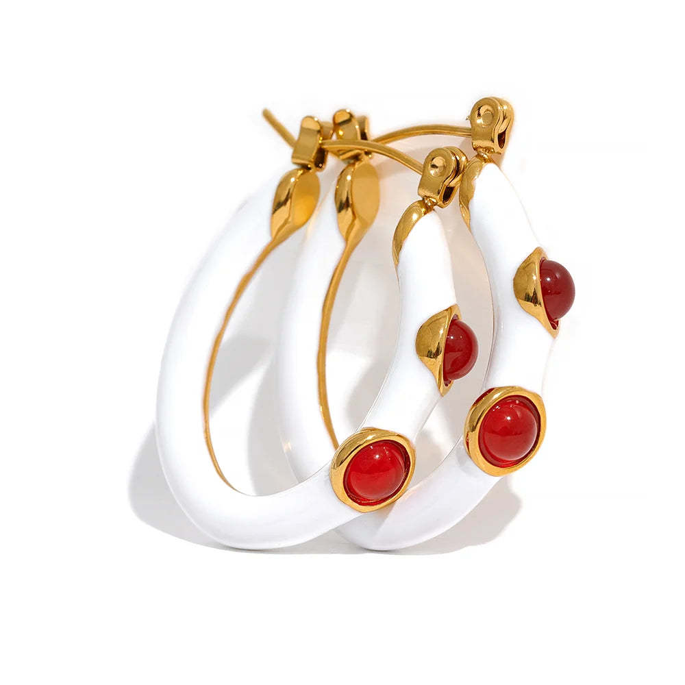Stone Hoop Earrings