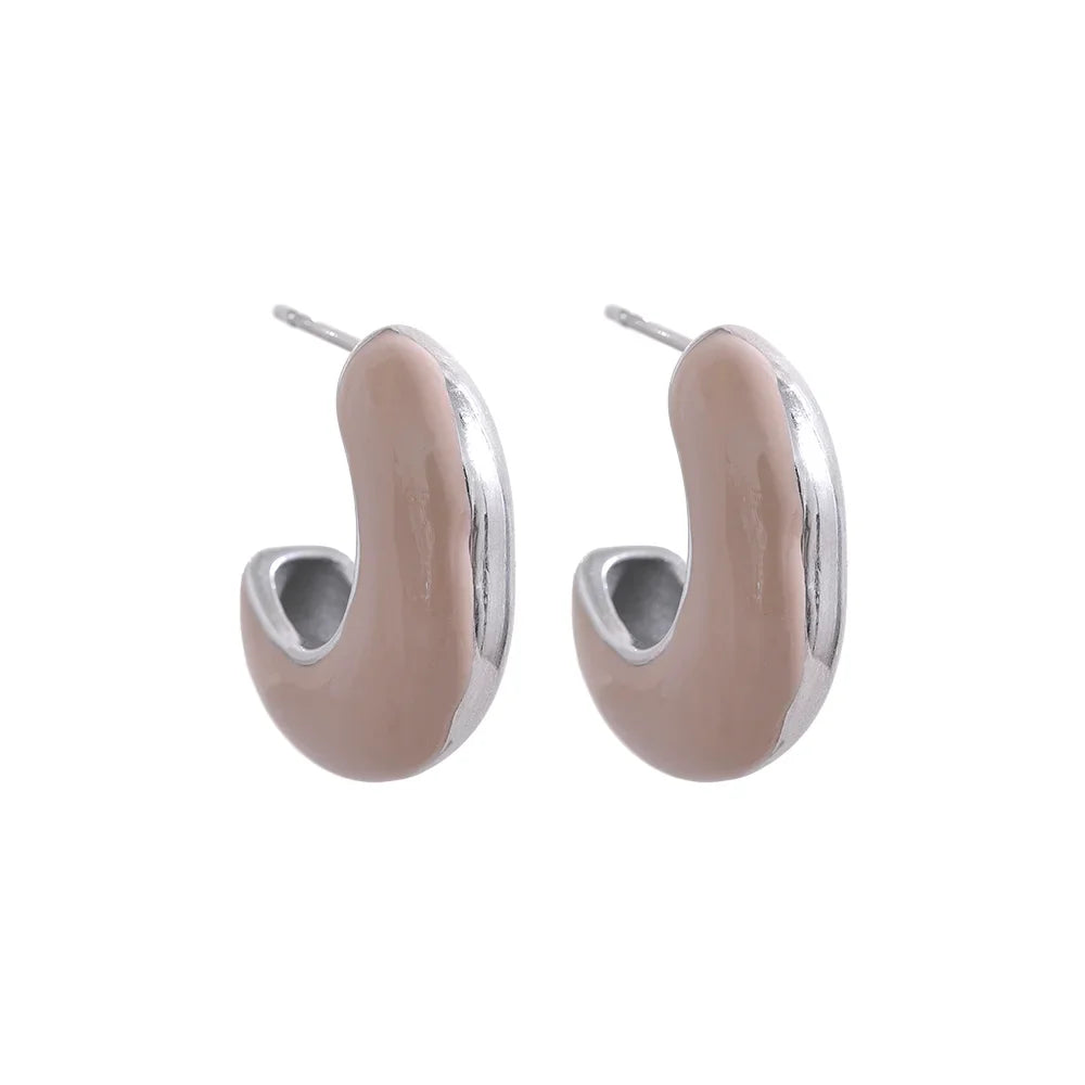 Multicolor Enamel Geometric Huggie Earrings