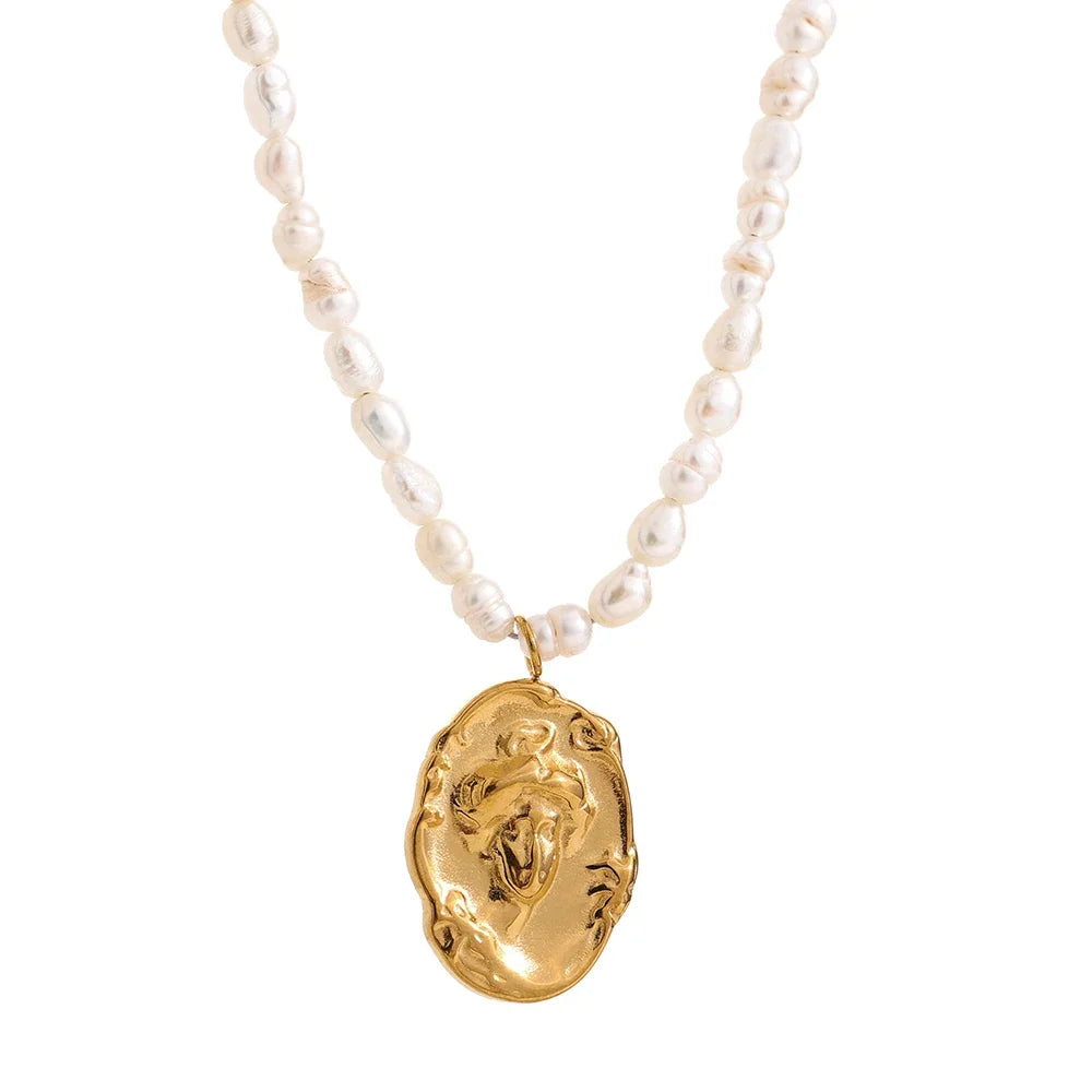 Golden Portrait Pearl Necklace