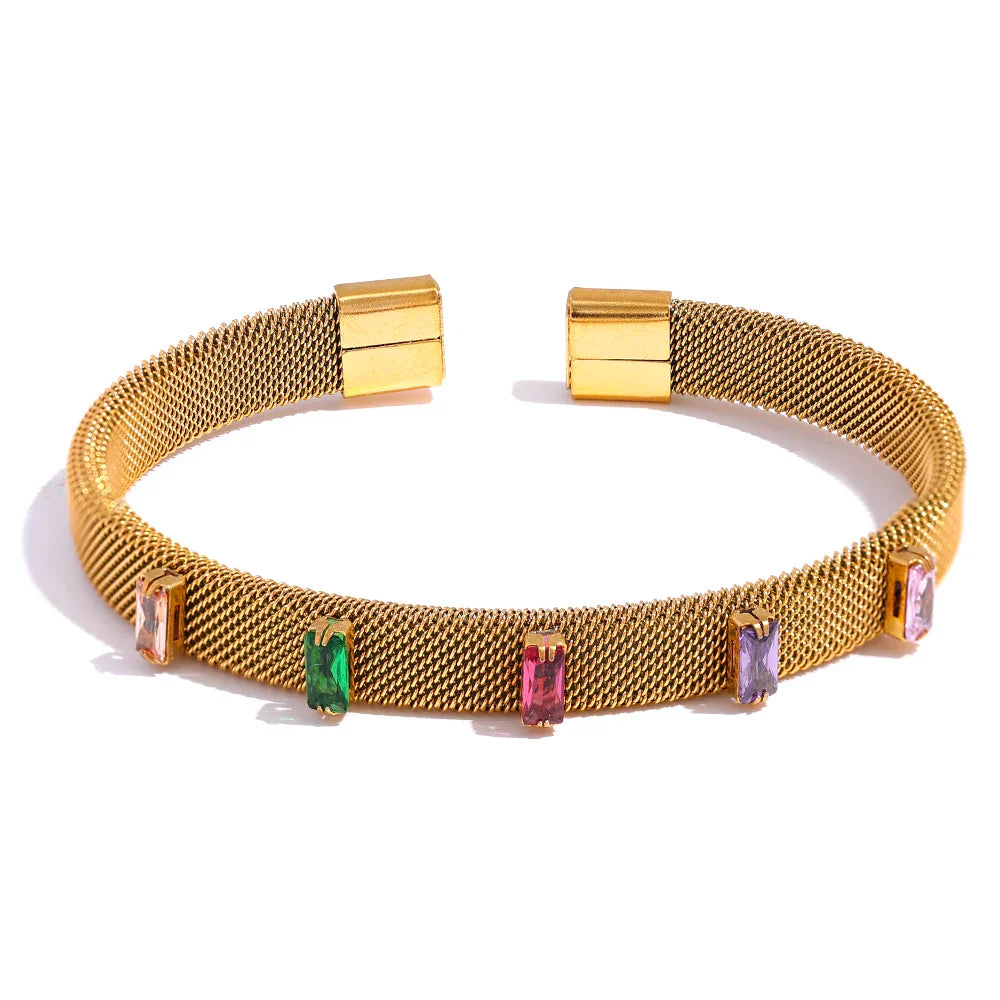 Rainbow CZ Open Charm Cuff