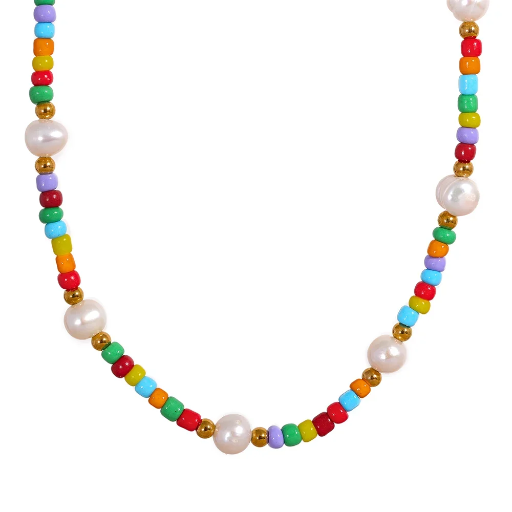 Boho Pearl & Bead Necklace Bracelet Set