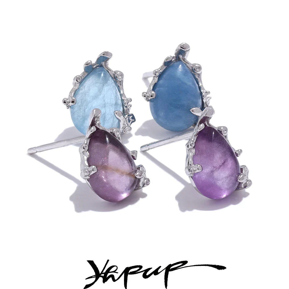 Sterling Silver Exquisite Natural Stone Aquamarine Amethyst Chic Stud Earrings Fine Luxury Jewelry for Women Gift