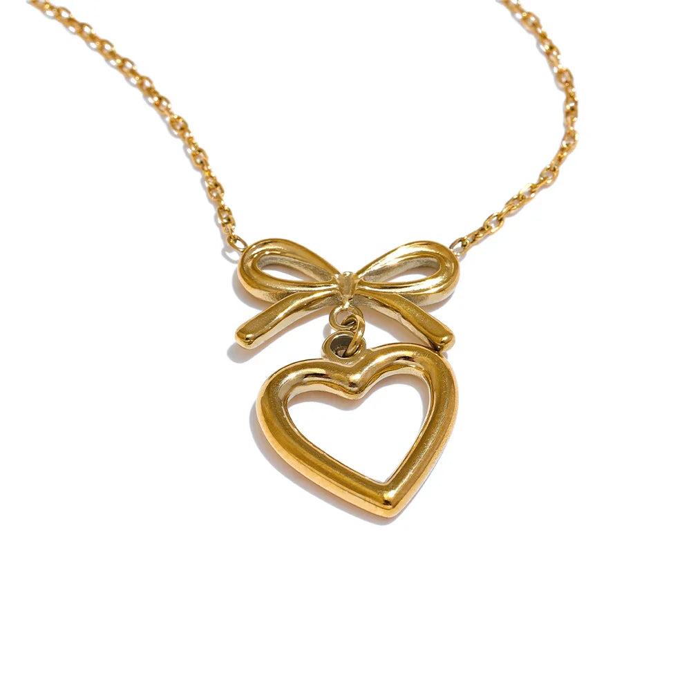 Bow knot Heart Lover Necklace Earrings Set