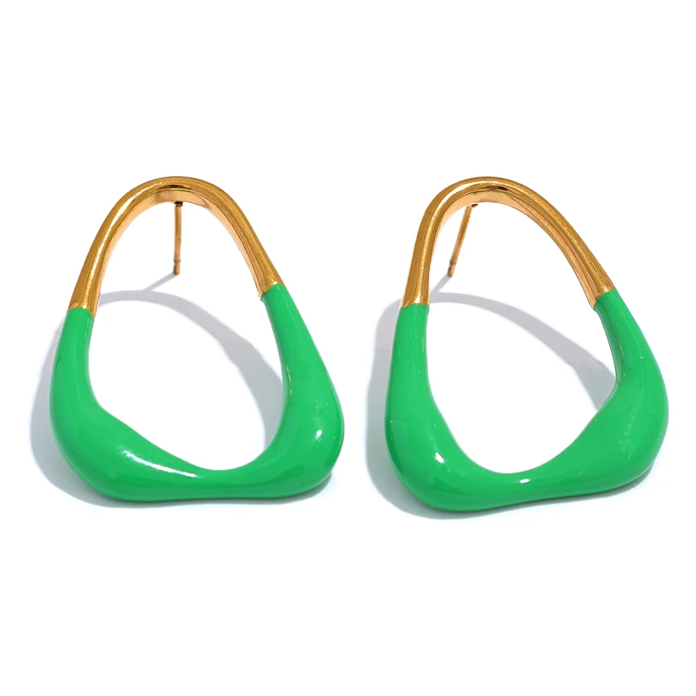 Green Enamel Geometric Stud Earrings