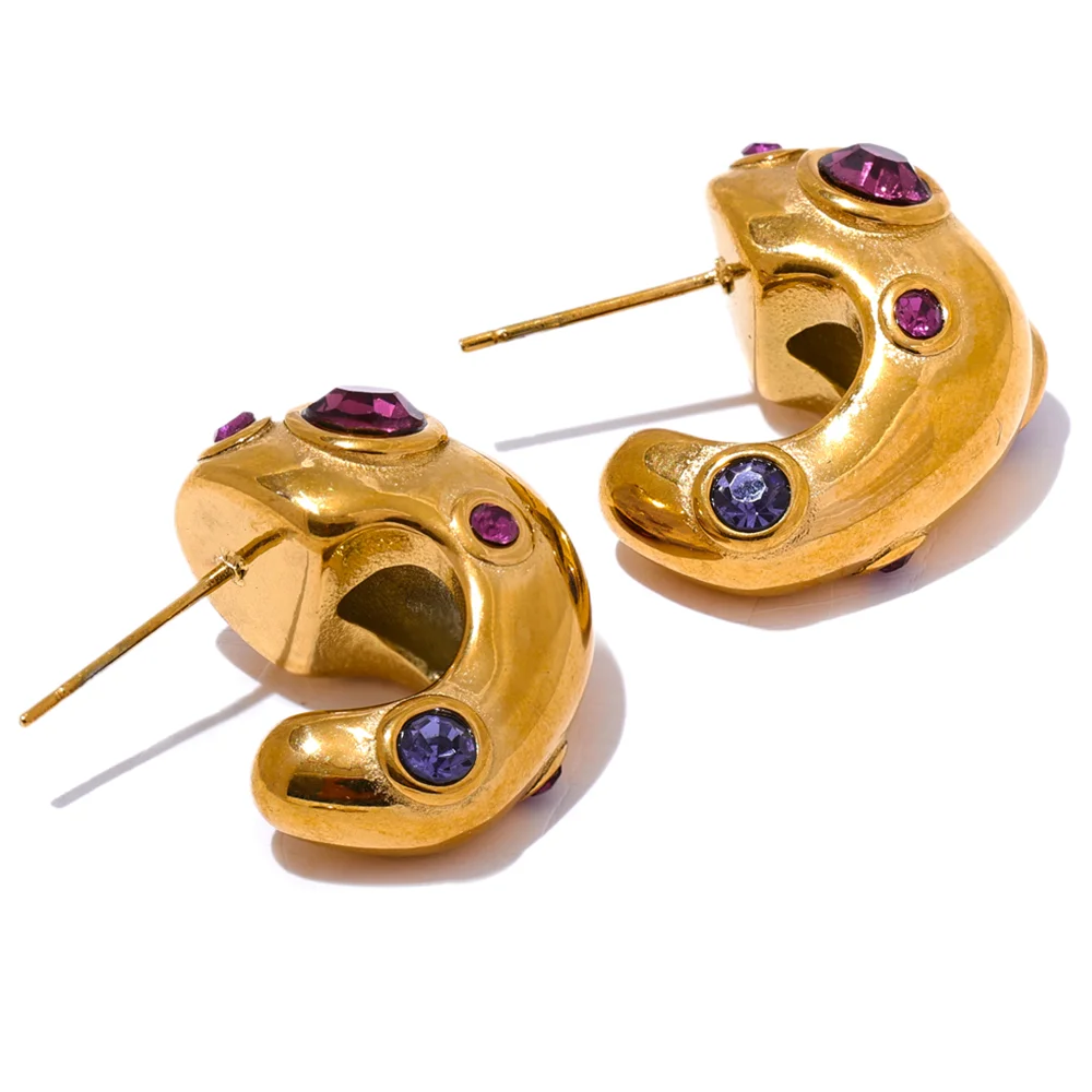 Gold Zirconia C-Shape Earrings