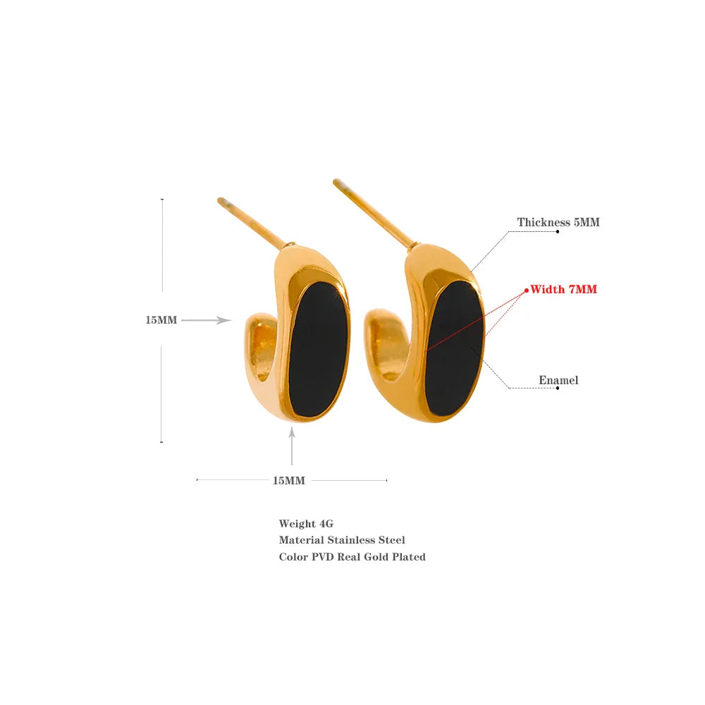 Golden Enamel Minimalist Stud Earrings