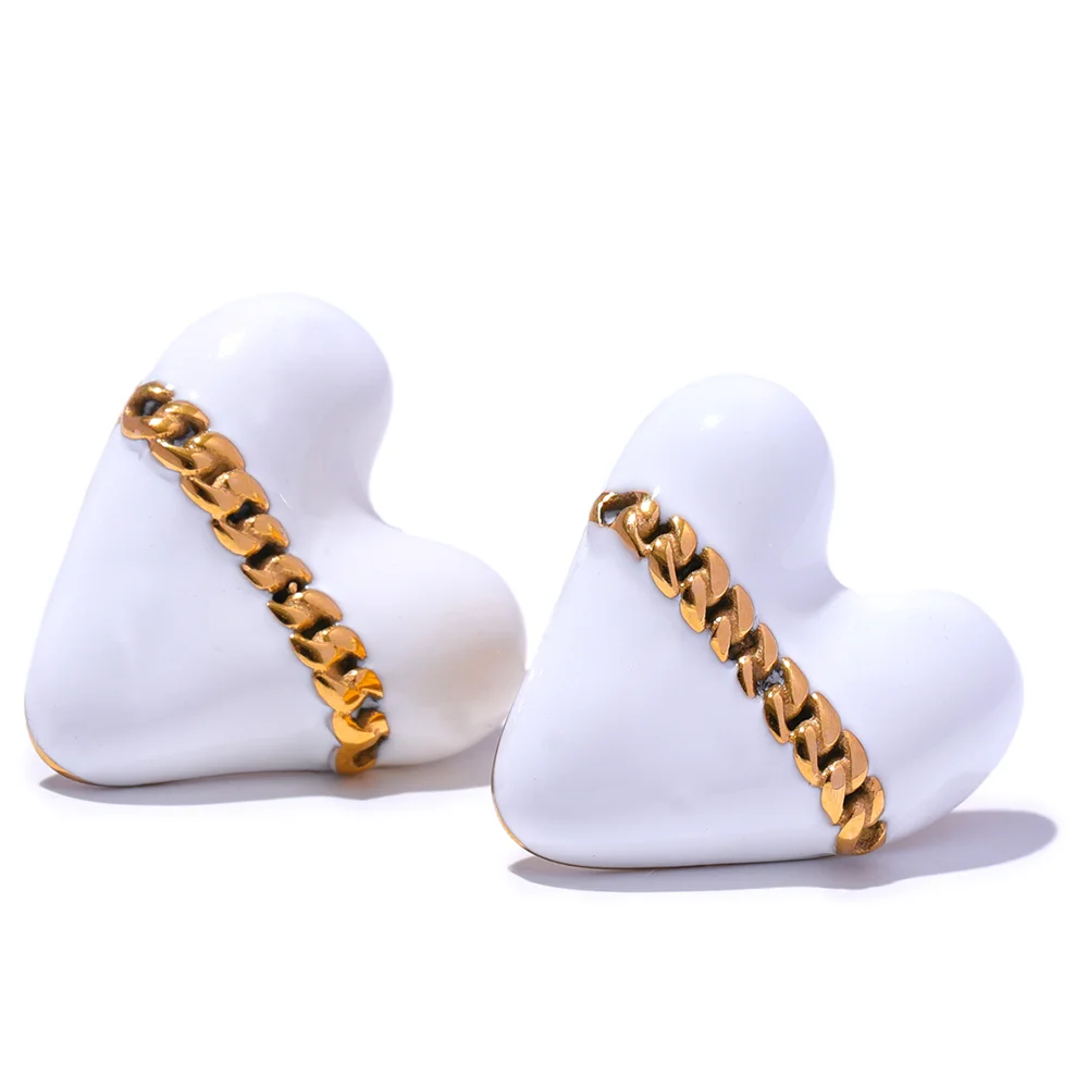 Black & White Enamel Heart Studs