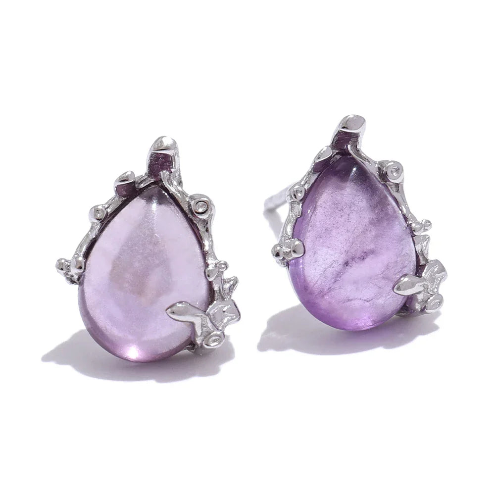Sterling Silver Exquisite Natural Stone Aquamarine Amethyst Chic Stud Earrings Fine Luxury Jewelry for Women Gift