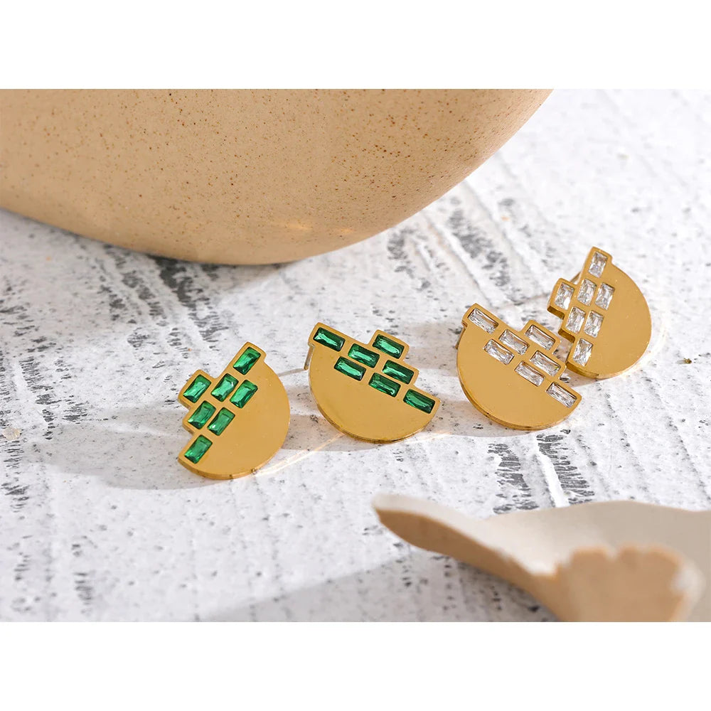Cubic Zirconia Half-Round Stud Earrings