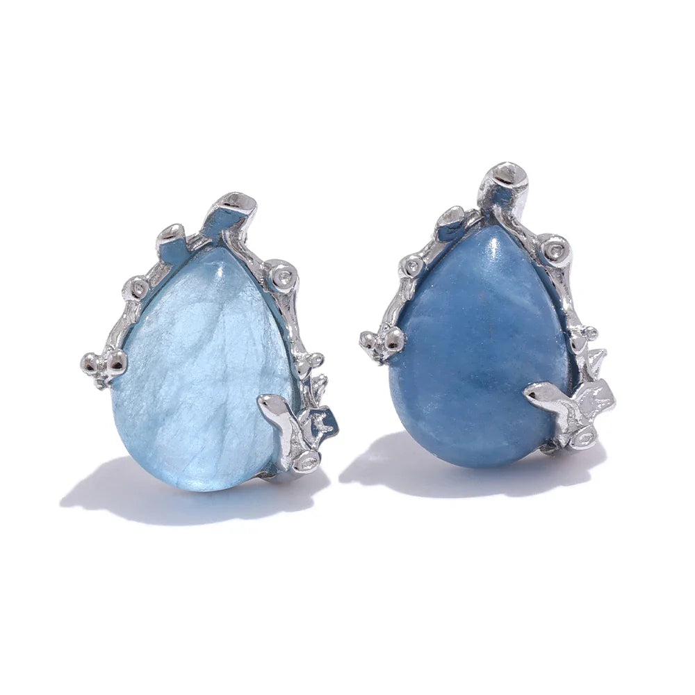 Sterling Silver Exquisite Natural Stone Aquamarine Amethyst Chic Stud Earrings Fine Luxury Jewelry for Women Gift