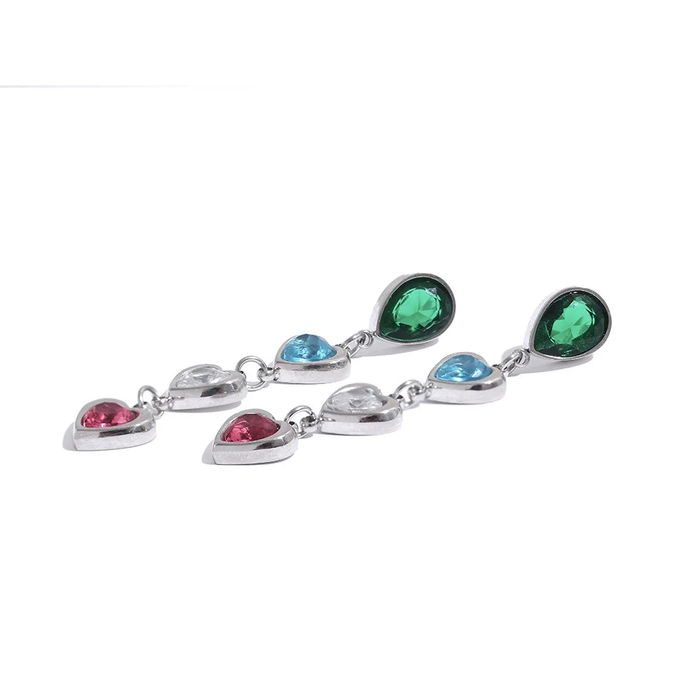 Colorful Zirconia Heart Dangles