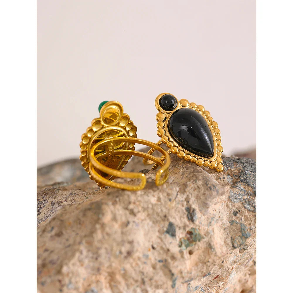 Vintage Natural Stone Artificial Agate Open Ring