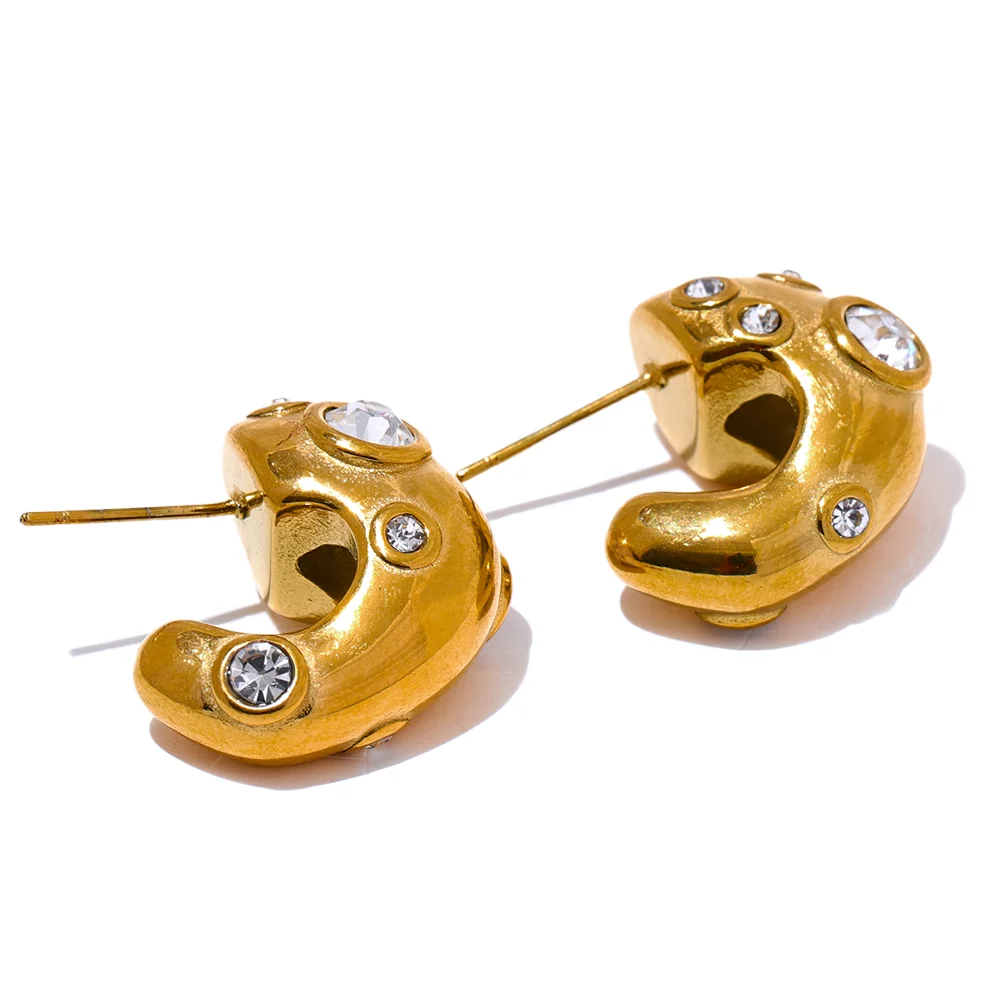 Gold Zirconia C-Shape Earrings