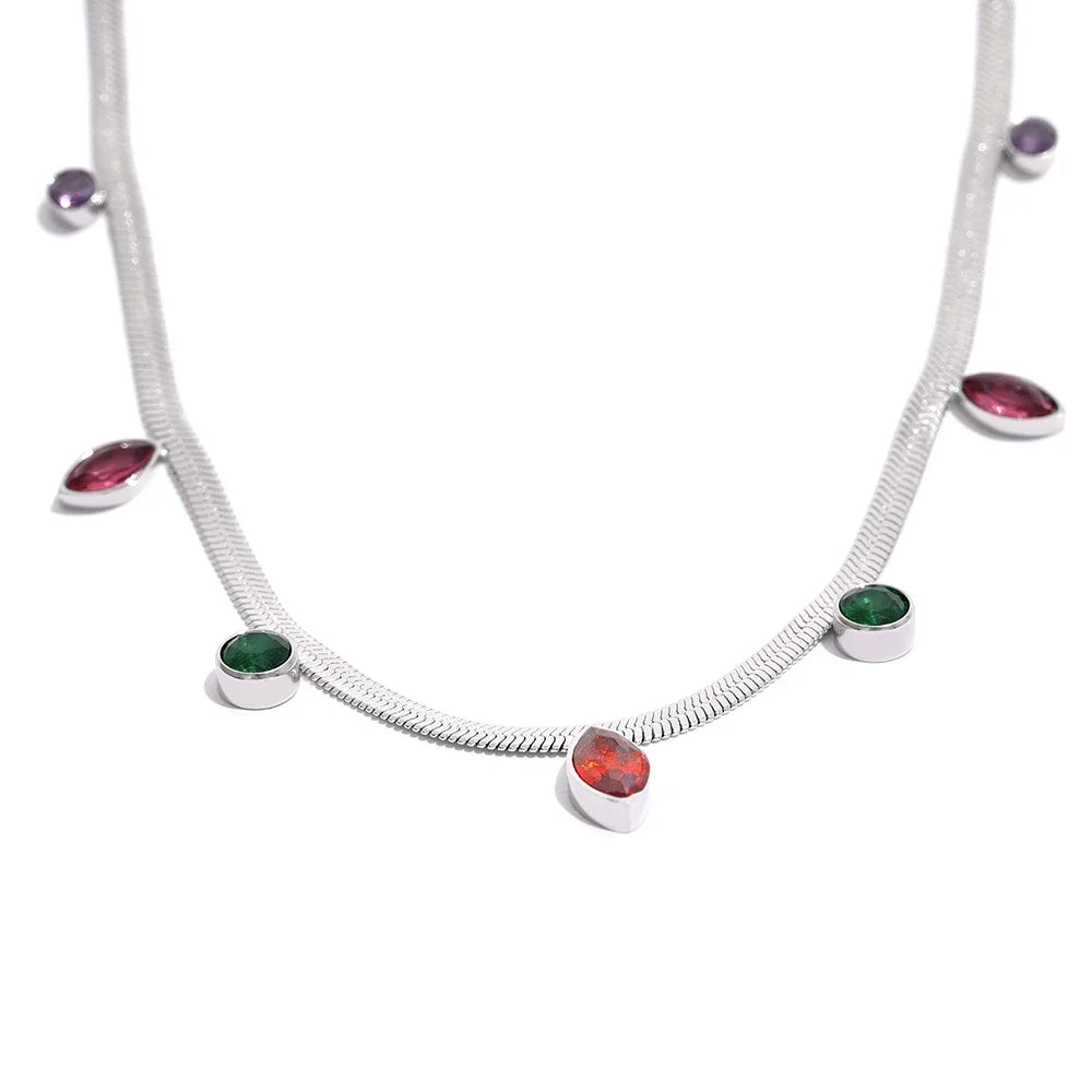 Flat Snake Chain CZ Necklace