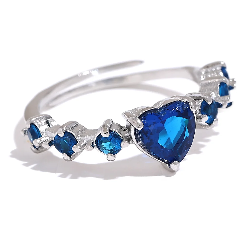 White Green Bling Cubic Zirconia Heart Adjustable Romantic Ring