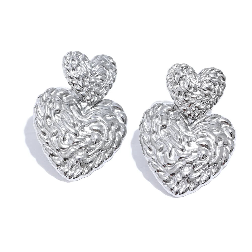Double Heart Drop Earrings