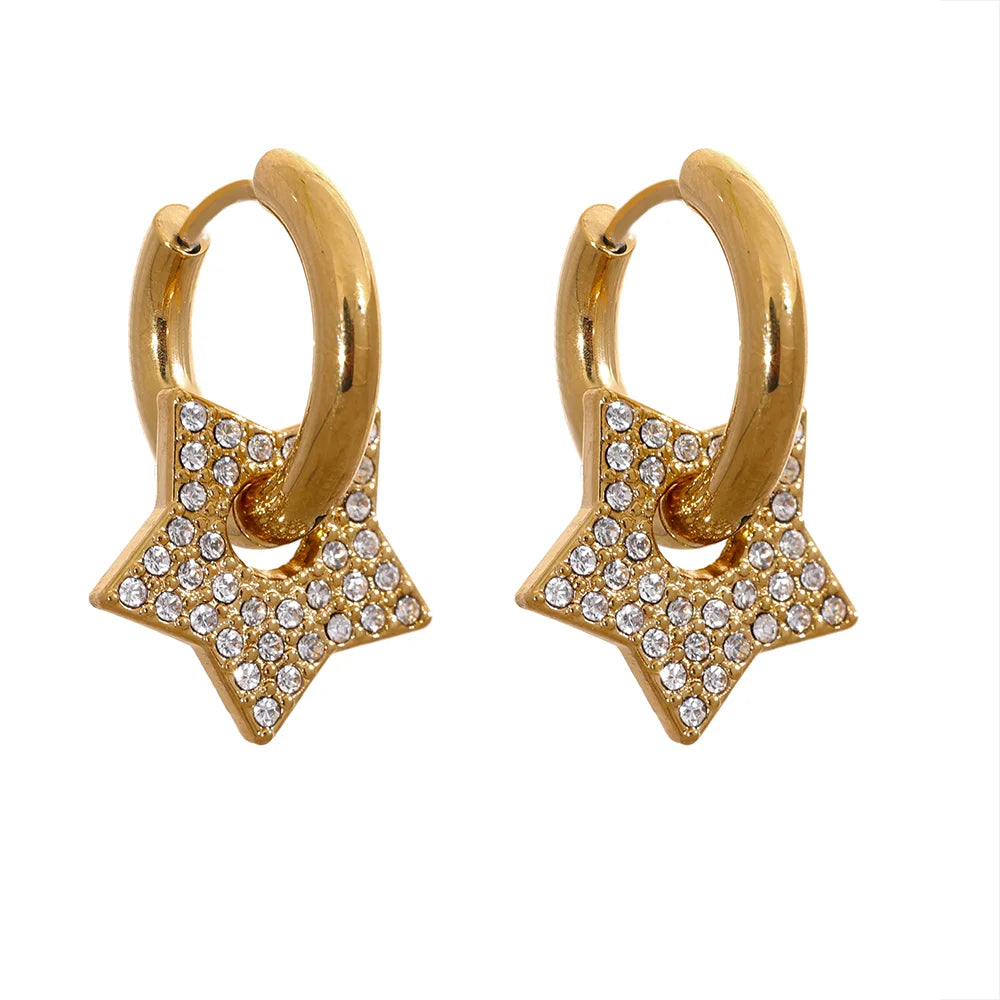 Star Drop Zircon Hoop Earrings
