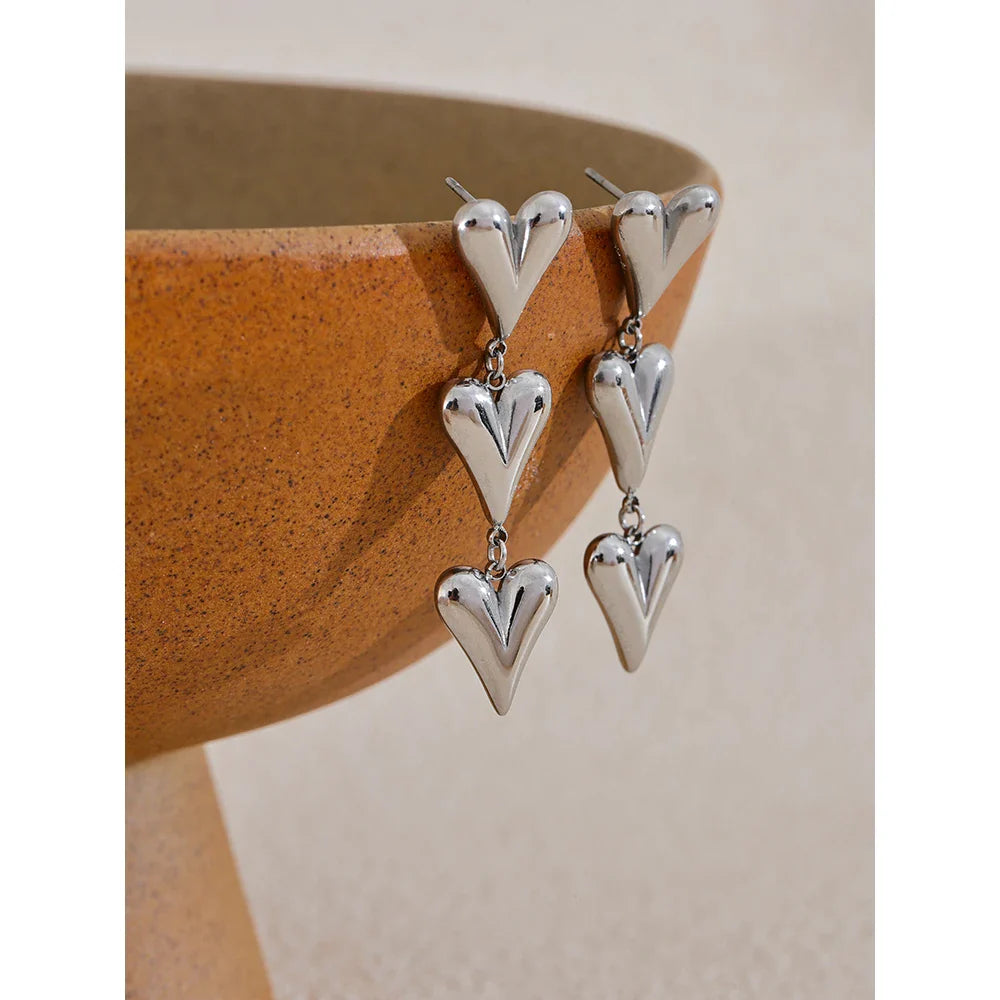 Yhpup Fashion Stainless Steel Metal Heart Love Drop Dangle Earrings Anti Allergy Charm Romantic Daily Jewelry for Women Gift