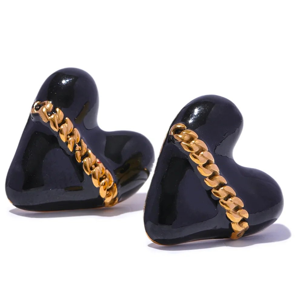 Black & White Enamel Heart Studs
