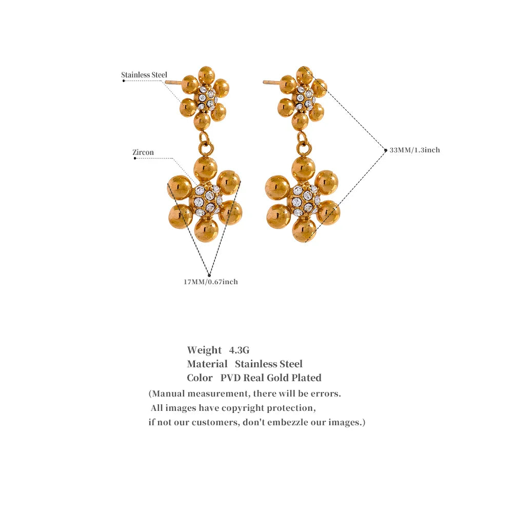 Delicate Zirconia Flower Dangle Earrings