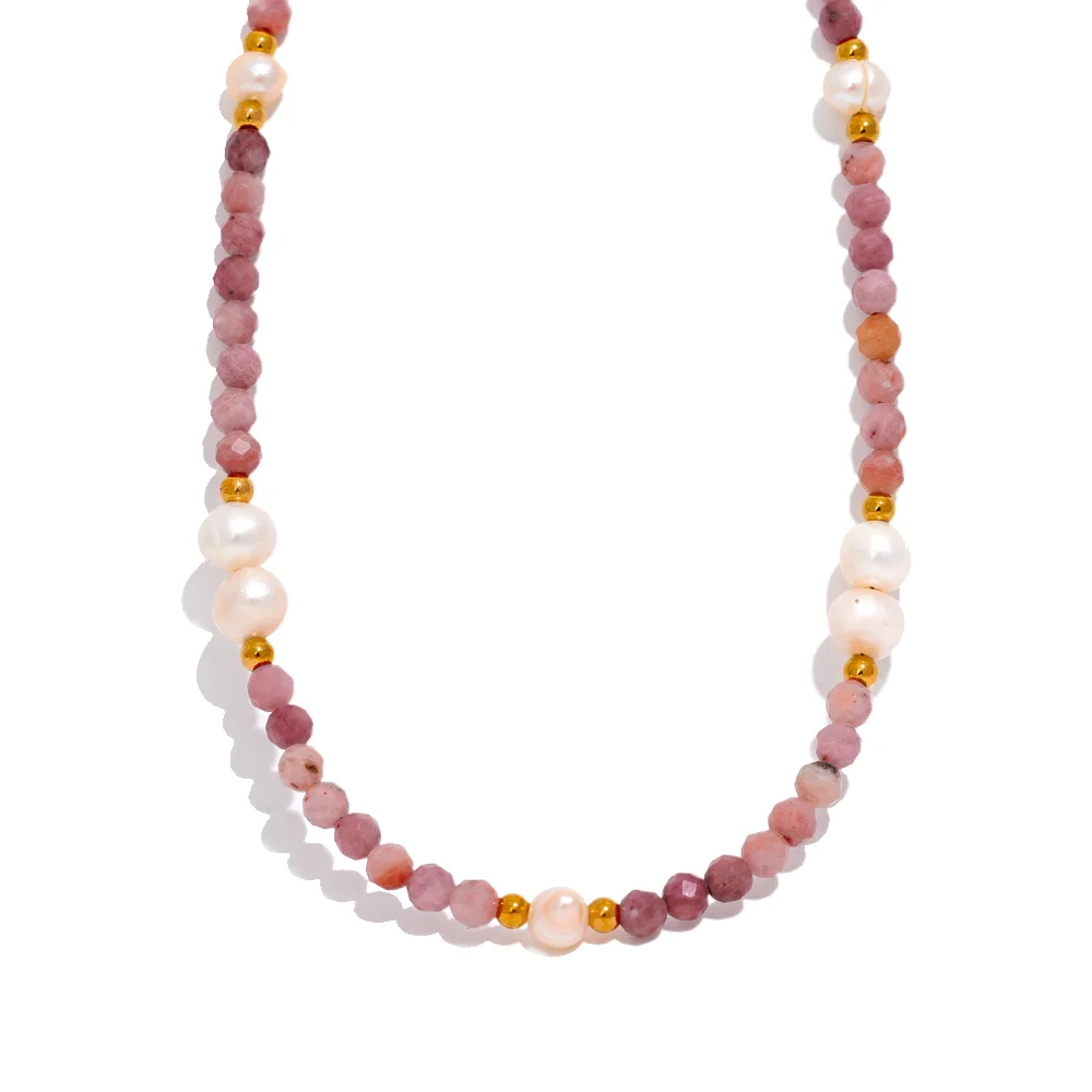 Pink Stone & Pearl Necklace