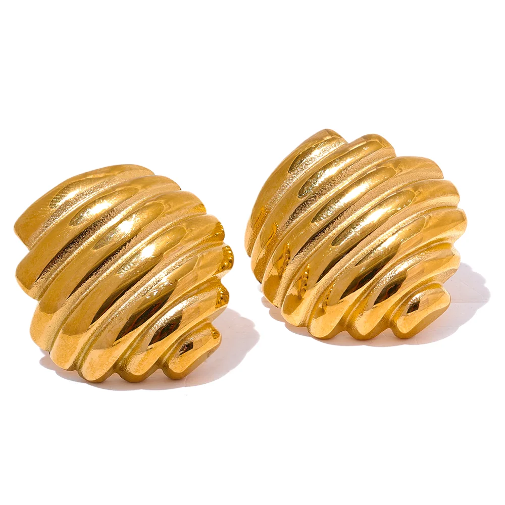 Geometric Stripe Metal Stud Earrings