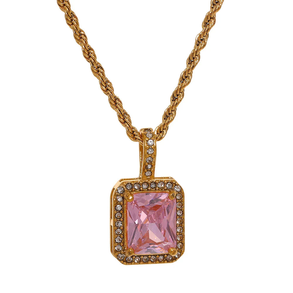 CZ Square Pendant Necklace