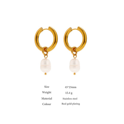 Gold Geometric Pearl Hoop Earrings