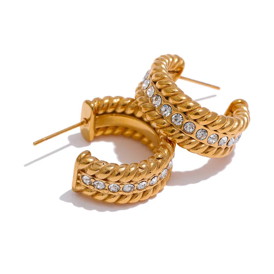Geometric Weave CZ Stud Earrings