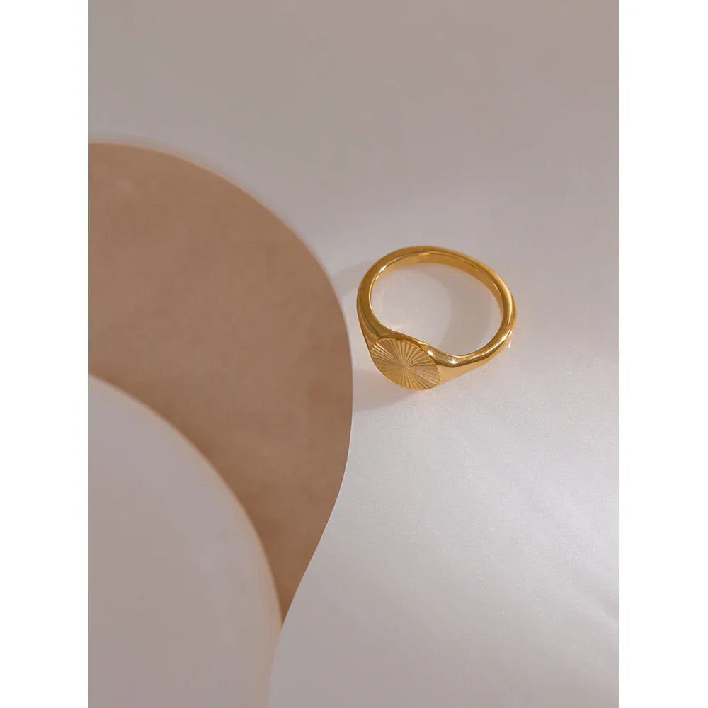Metal Texture Golden Geometric Ring