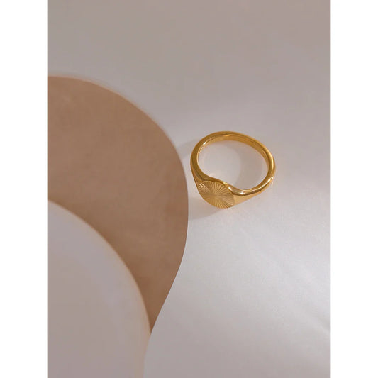 Metal Texture Golden Geometric Ring