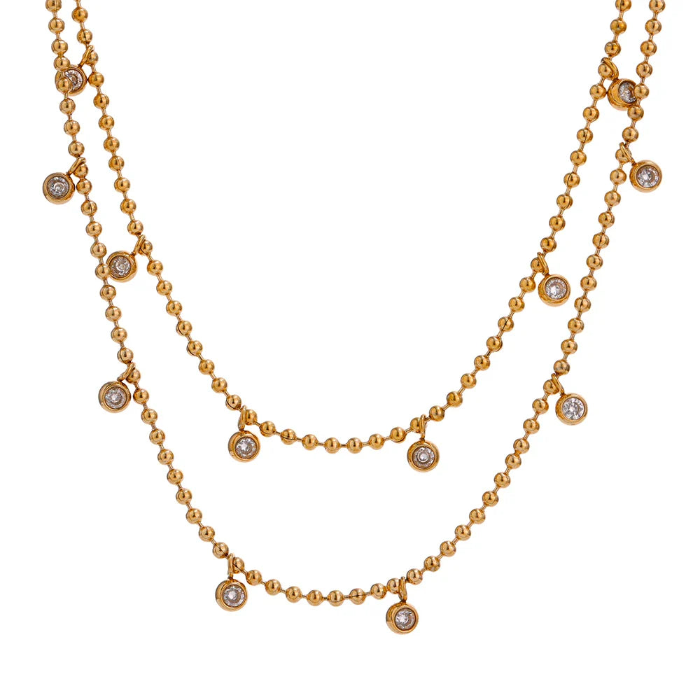 Double Layer Cubic Zirconia Bead Necklace
