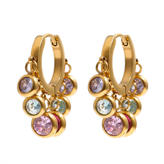 Colorful Zirconia Gold Hoop Earrings