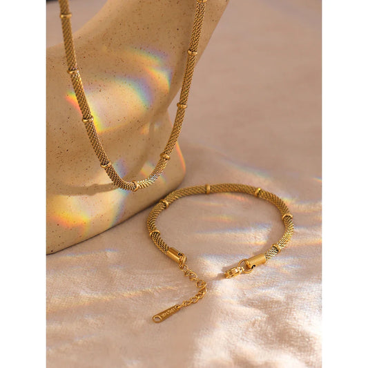 18 K PVD Plated Necklace Bracelet Set