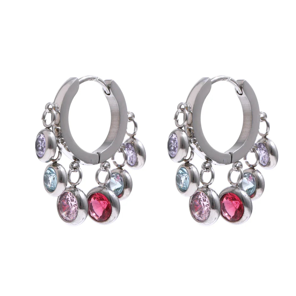 Colorful Zirconia Gold Hoop Earrings