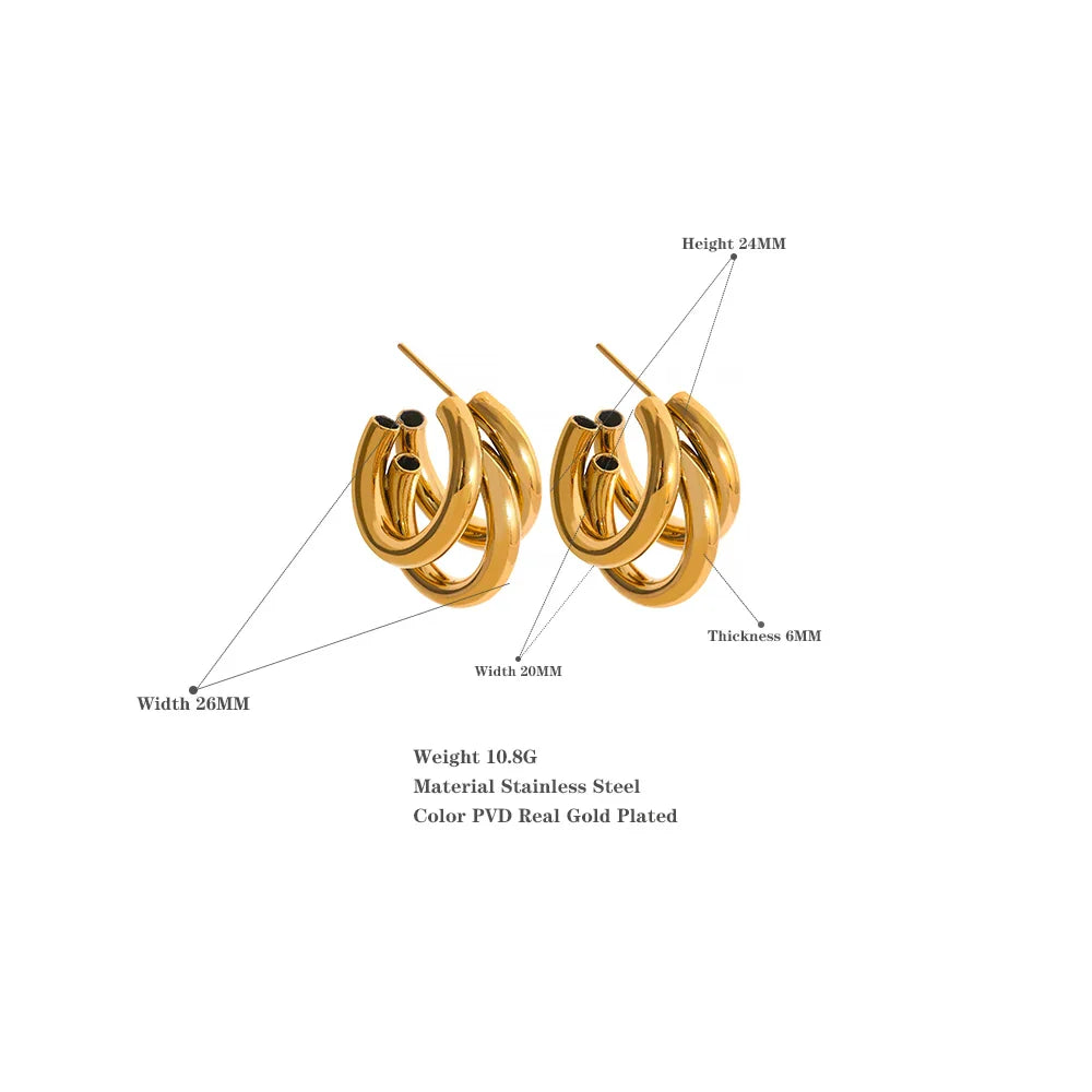 Gold Color Metalic Geometric Stud Earrings