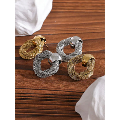 Metal Braided Round Hollow Stud Earrings