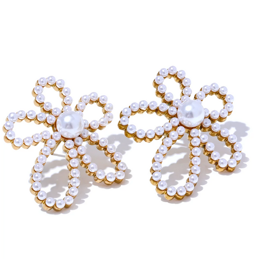 Elegant Pearl Flower Studs